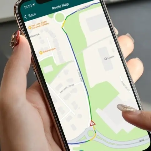 DriveClass app showing a colour coded route map on an iPhone